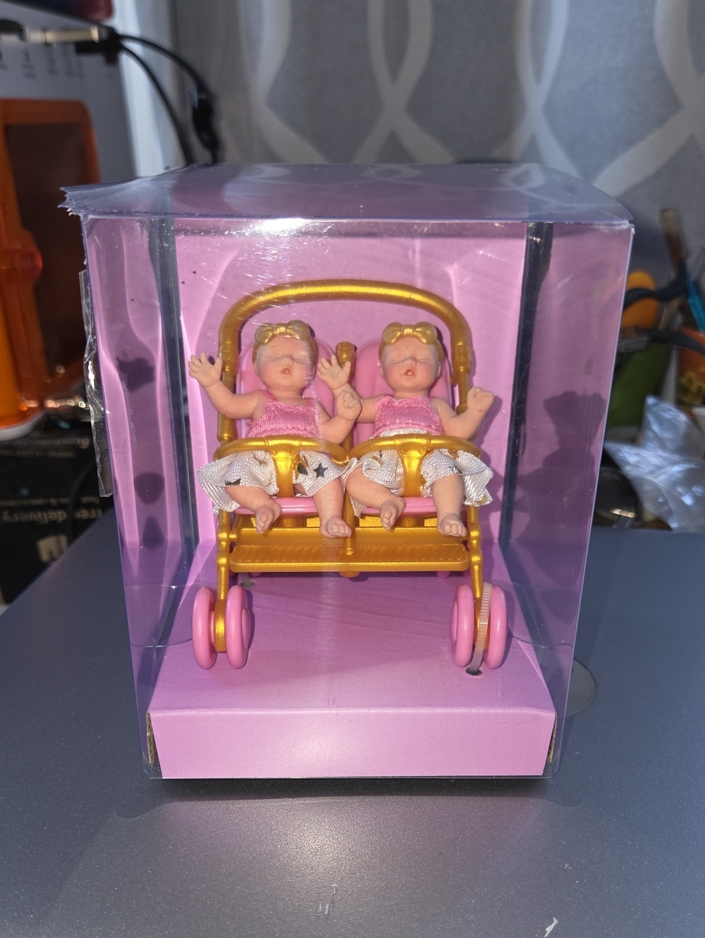Twin Baby Doll Stroller Playset - Pink and Gold